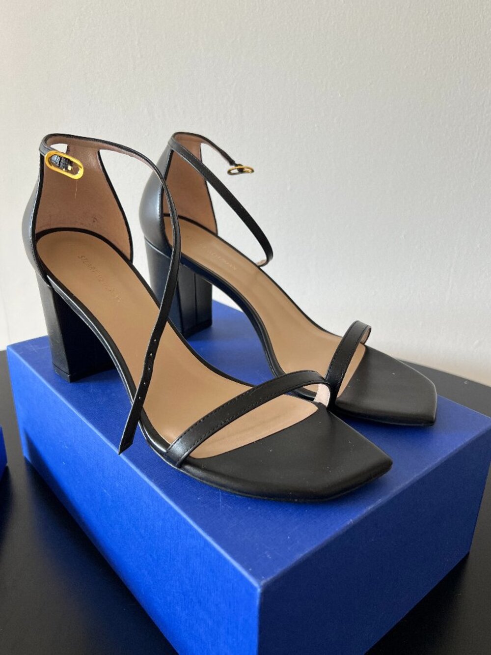 Stuart Weitzman Black Amelina Block Heel Sandal - Size 9.5